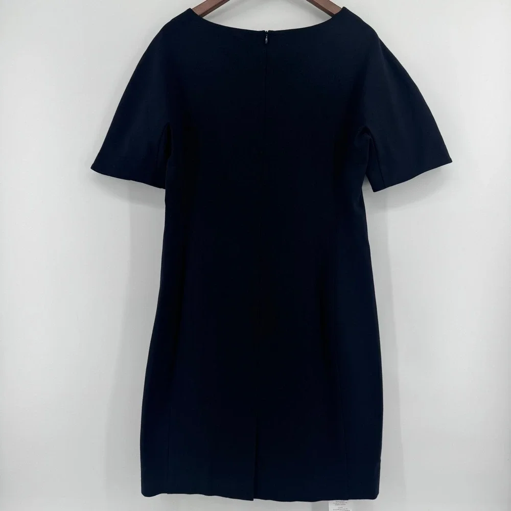 NEW MM LaFleur Susanna Dress‎ Womens 12 Navy Blue Short Sleeve Sheath Boat Neck